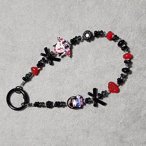 Black and Red Beaded Phone Bracelet/ Bag Charm